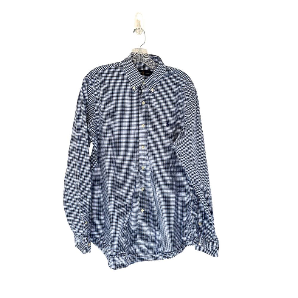 Ralph Lauren Men's Blue Plaid Cotton Long Sleeve Button Down Dress Shirt Large